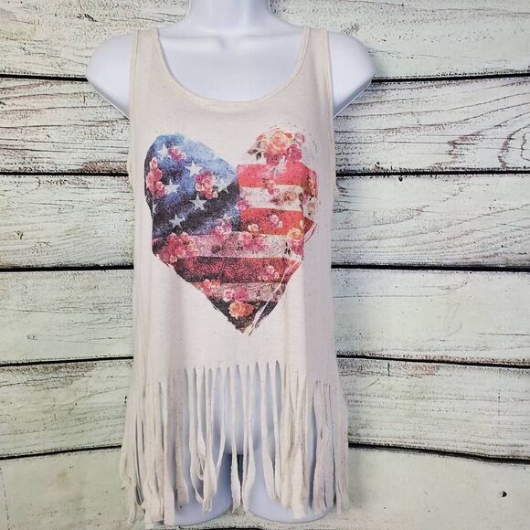 Maurices Women’s Fringe Tank Top Heart American Flag Graphic M - Picture 1 of 5